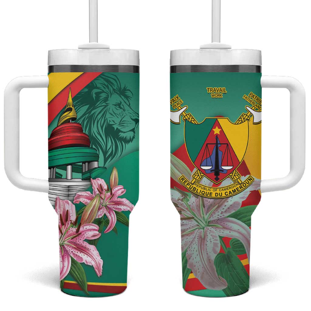 Monument de la Reunification Cameroun Tumbler With Handle Coat Of Arms With Lily Flowers LT14