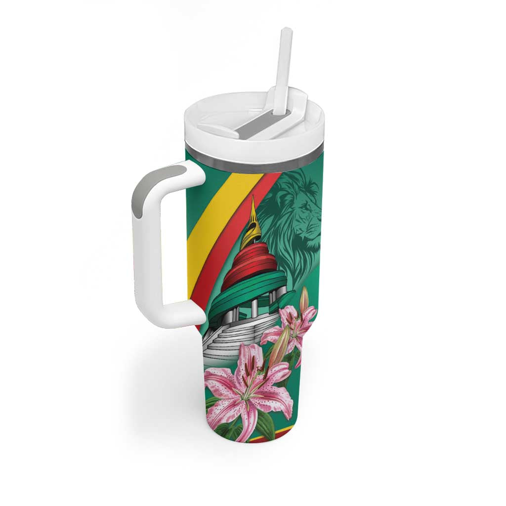 Monument de la Reunification Cameroun Tumbler With Handle Coat Of Arms With Lily Flowers LT14
