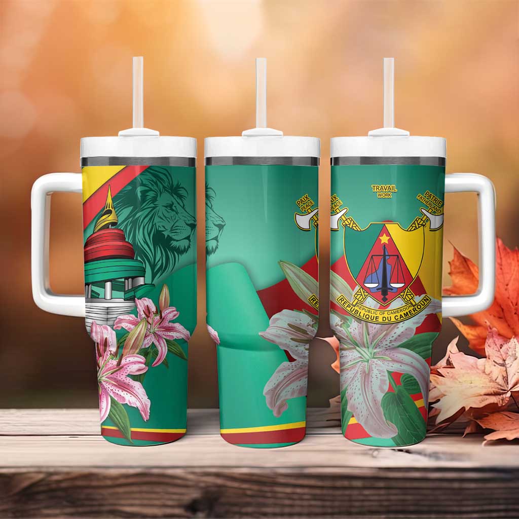 Monument de la Reunification Cameroun Tumbler With Handle Coat Of Arms With Lily Flowers LT14