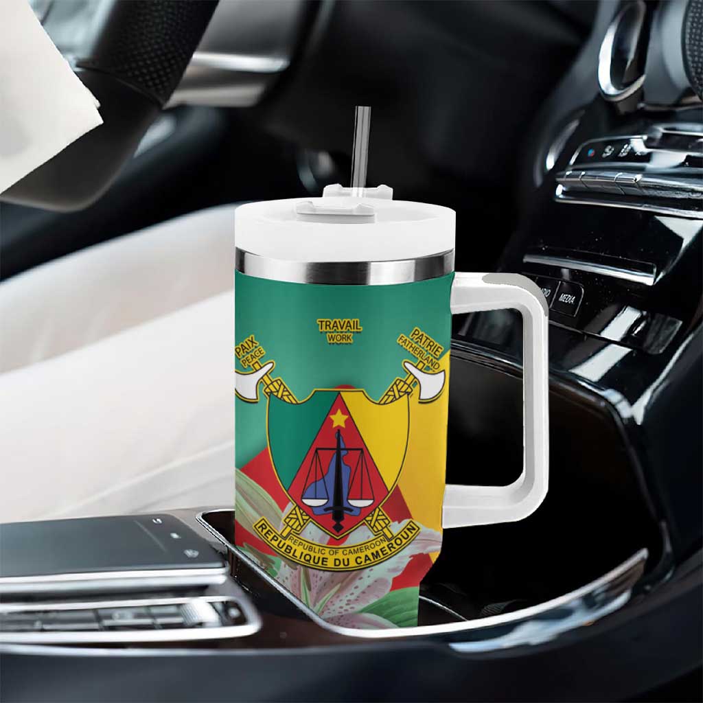 Monument de la Reunification Cameroun Tumbler With Handle Coat Of Arms With Lily Flowers LT14