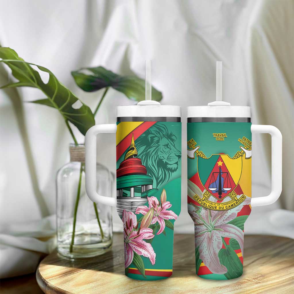 Monument de la Reunification Cameroun Tumbler With Handle Coat Of Arms With Lily Flowers LT14