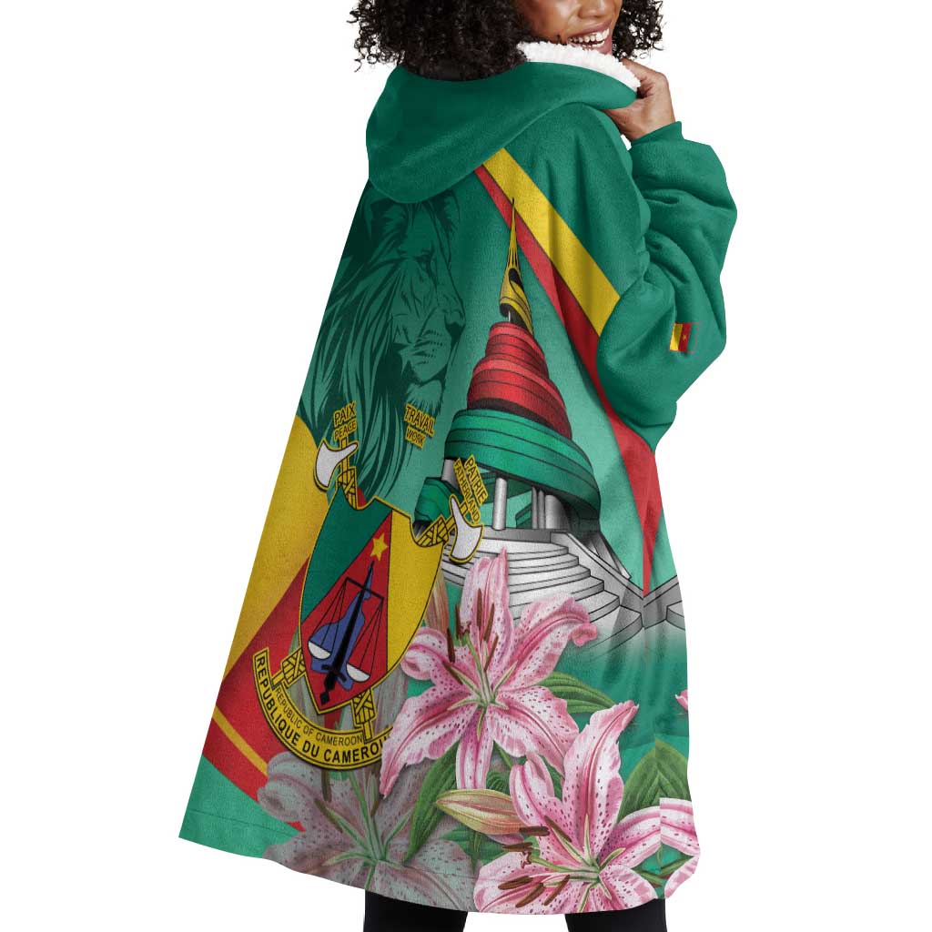 Monument de la Reunification Cameroun Wearable Blanket Hoodie Coat Of Arms With Lily Flowers LT14