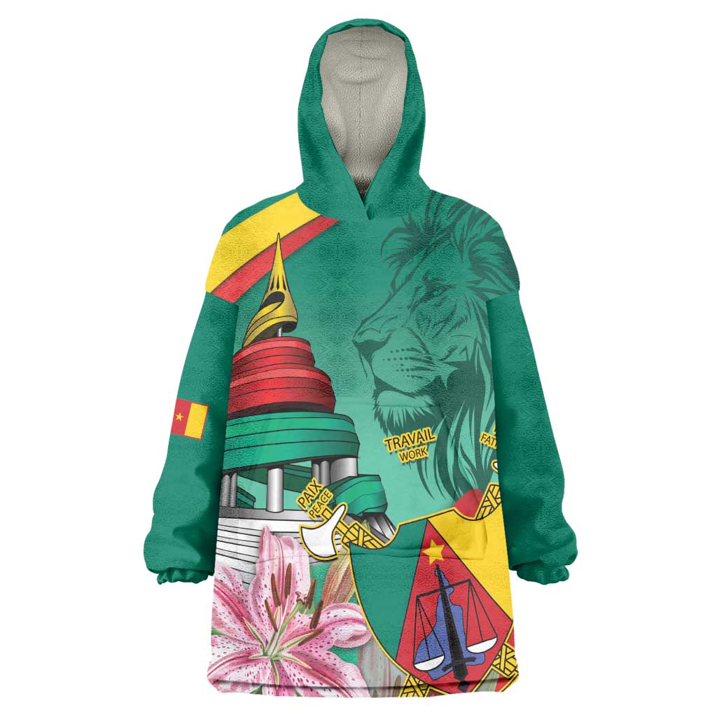 Monument de la Reunification Cameroun Wearable Blanket Hoodie Coat Of Arms With Lily Flowers LT14