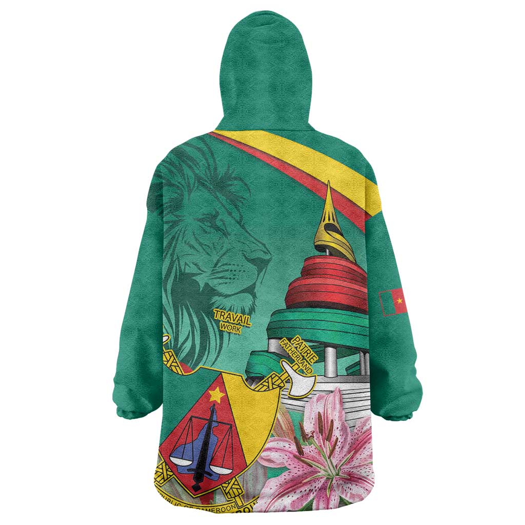 Monument de la Reunification Cameroun Wearable Blanket Hoodie Coat Of Arms With Lily Flowers LT14