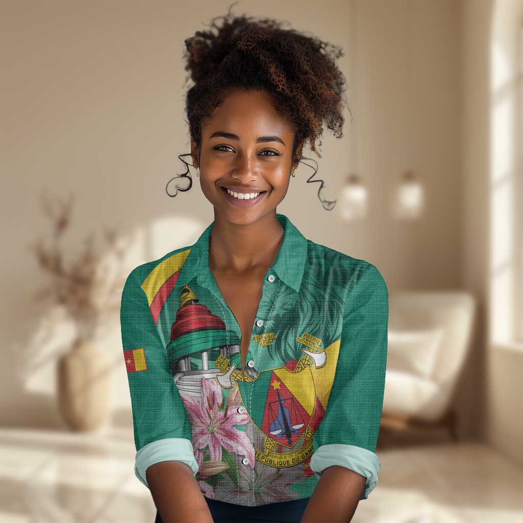 Monument de la Reunification Cameroun Women Casual Shirt Coat Of Arms With Lily Flowers LT14