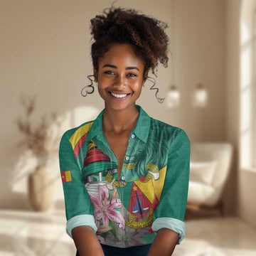 Monument de la Reunification Cameroun Women Casual Shirt Coat Of Arms With Lily Flowers LT14