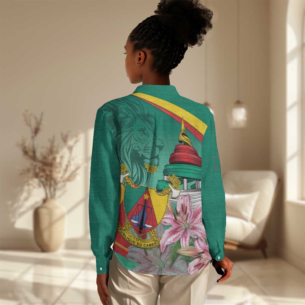Monument de la Reunification Cameroun Women Casual Shirt Coat Of Arms With Lily Flowers LT14