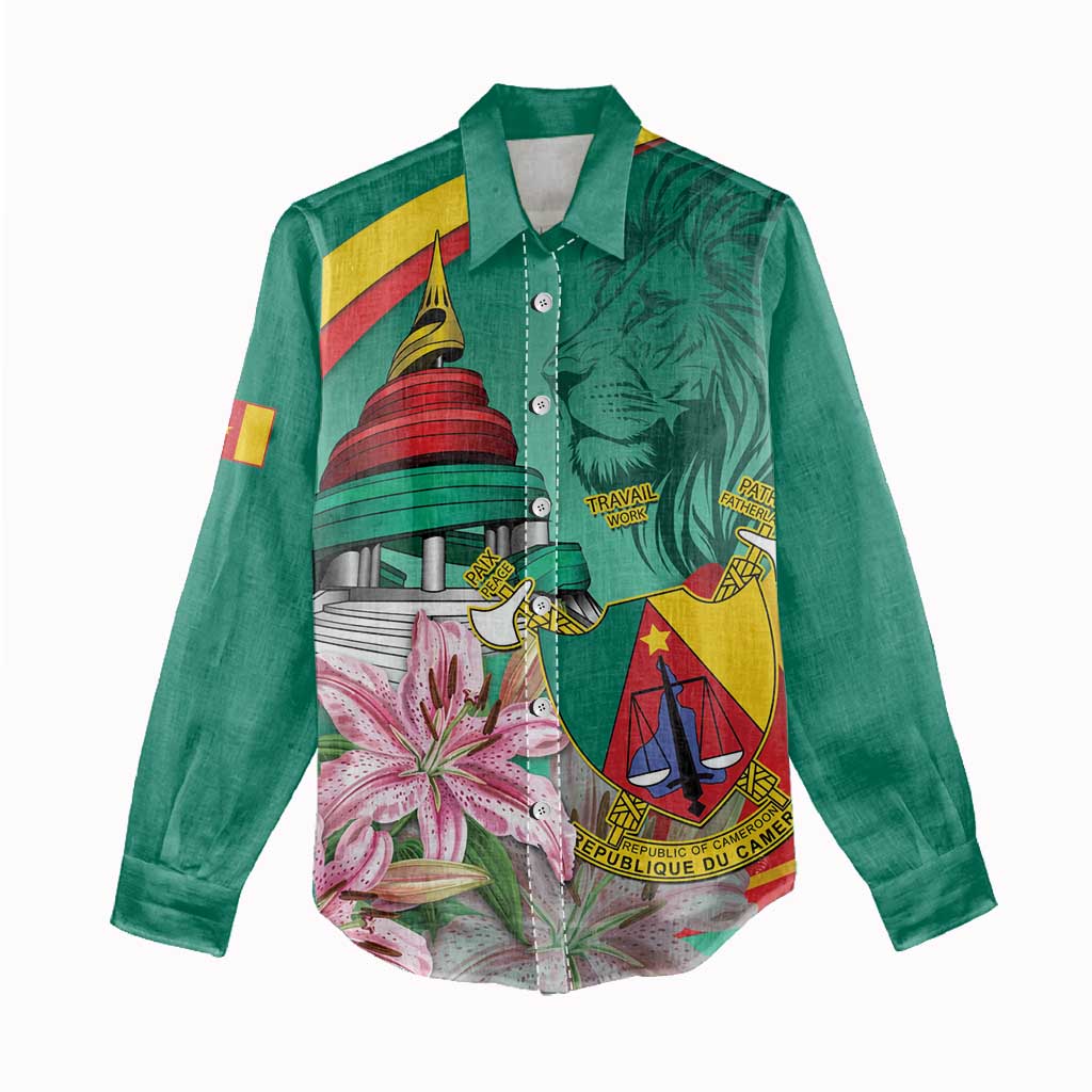 Monument de la Reunification Cameroun Women Casual Shirt Coat Of Arms With Lily Flowers LT14