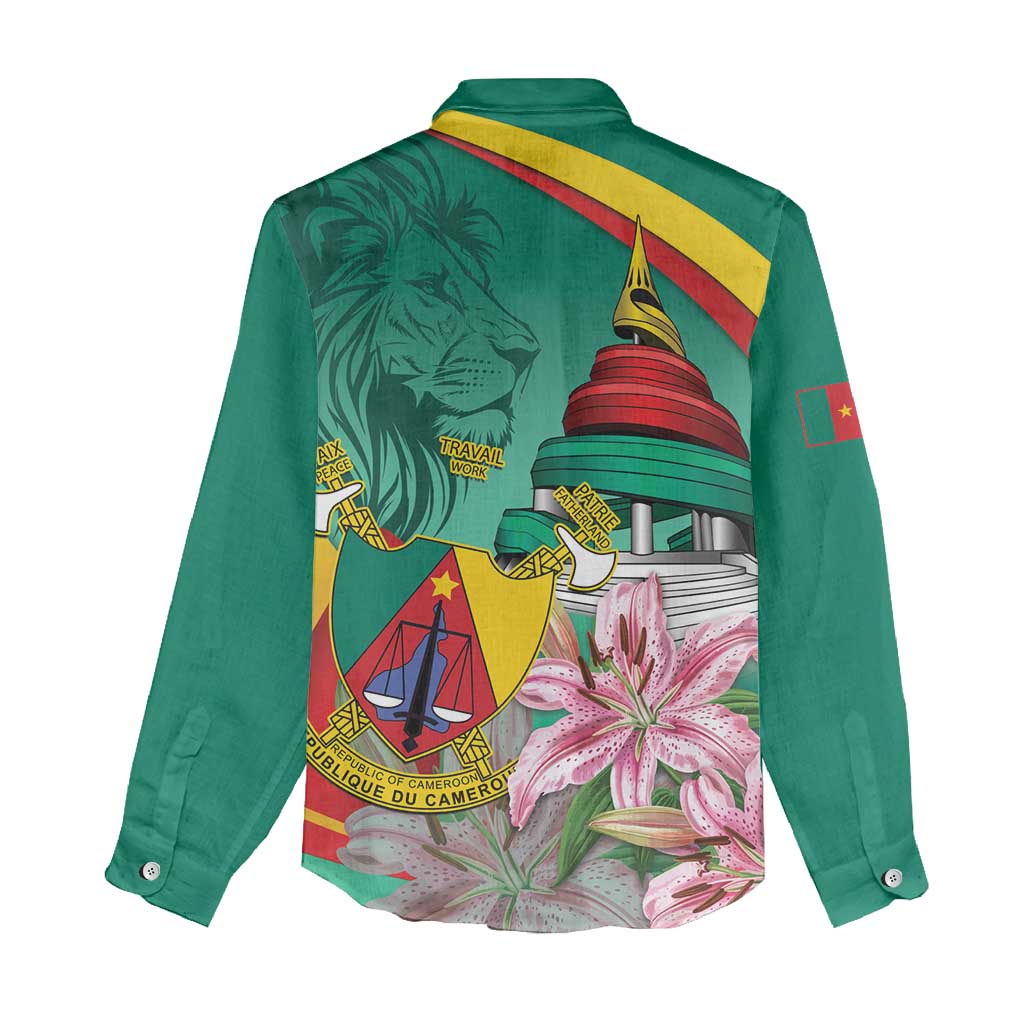 Monument de la Reunification Cameroun Women Casual Shirt Coat Of Arms With Lily Flowers LT14
