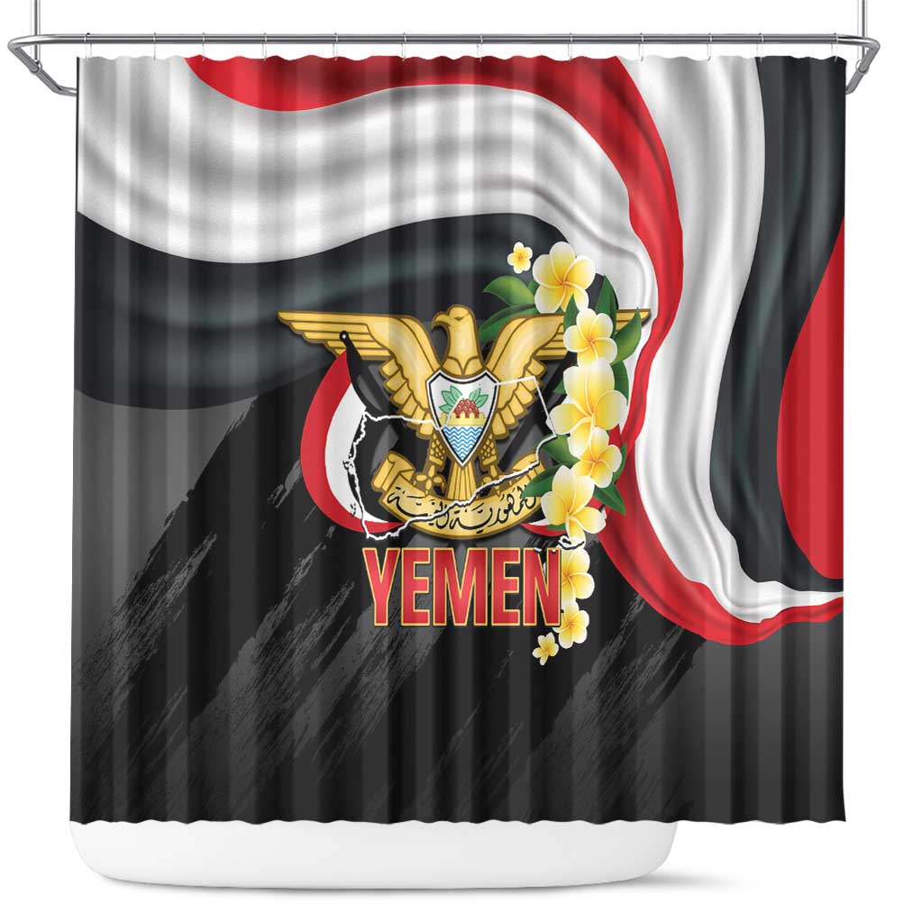 Yemen Unification Day Shower Curtain Coat Of Arms With Frangipani LT14