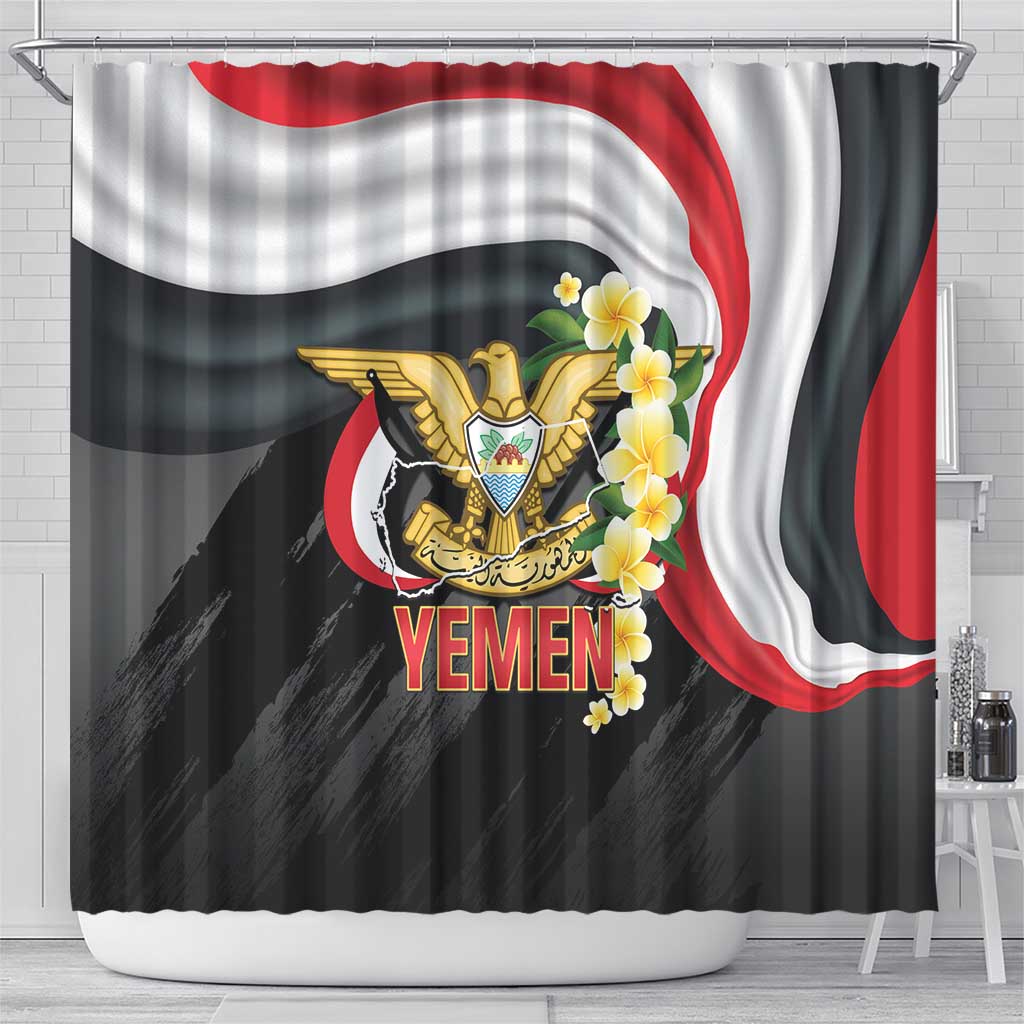 Yemen Unification Day Shower Curtain Coat Of Arms With Frangipani LT14