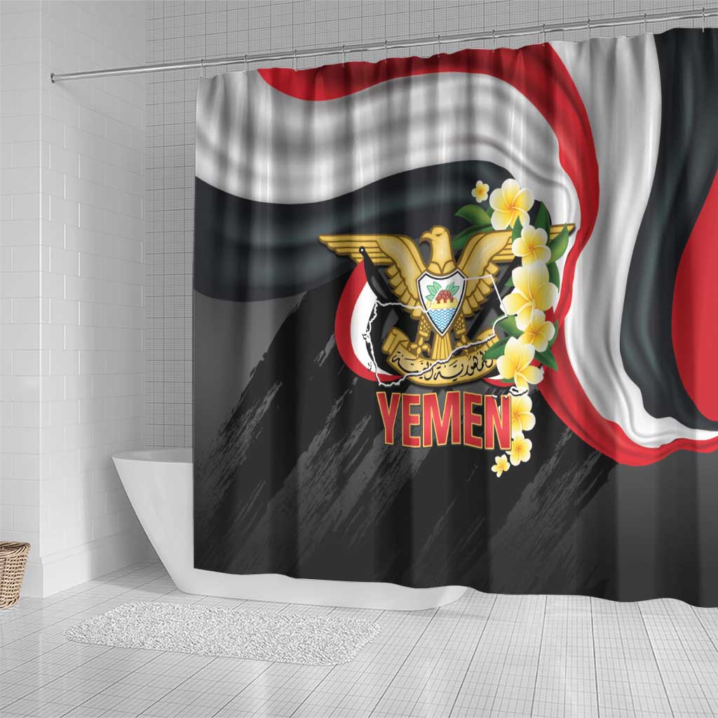 Yemen Unification Day Shower Curtain Coat Of Arms With Frangipani LT14