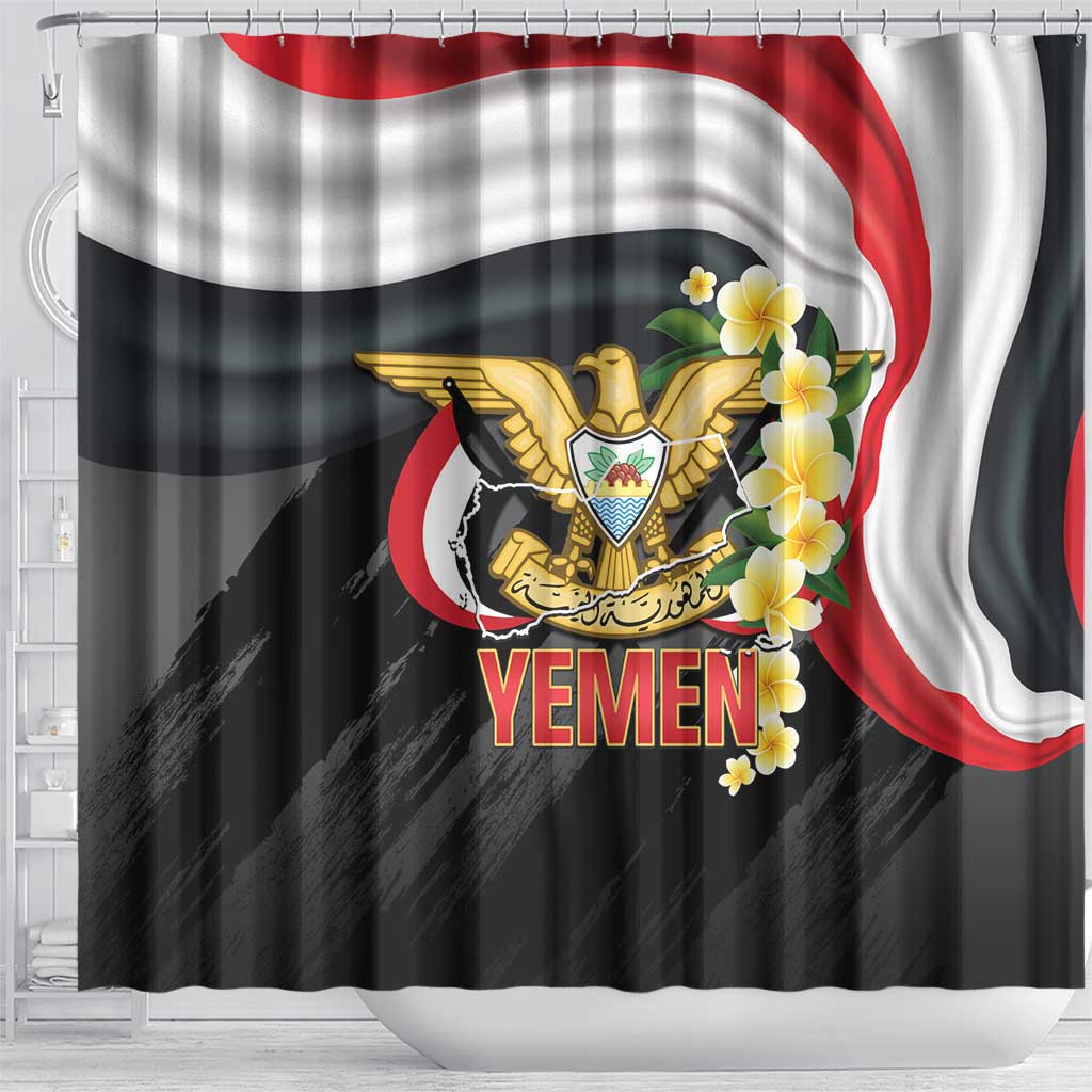 Yemen Unification Day Shower Curtain Coat Of Arms With Frangipani LT14