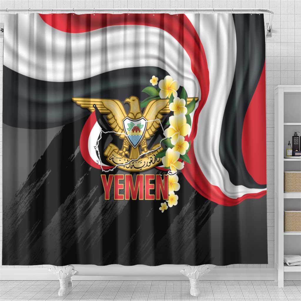Yemen Unification Day Shower Curtain Coat Of Arms With Frangipani LT14