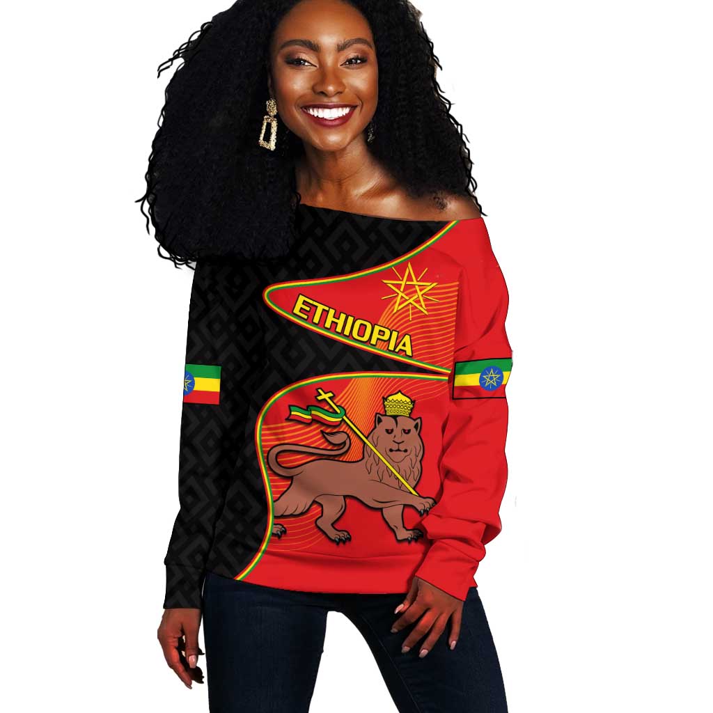 Ethiopia Derg Downfall Day Off Shoulder Sweater Ethiopian Lion of Judah LT14