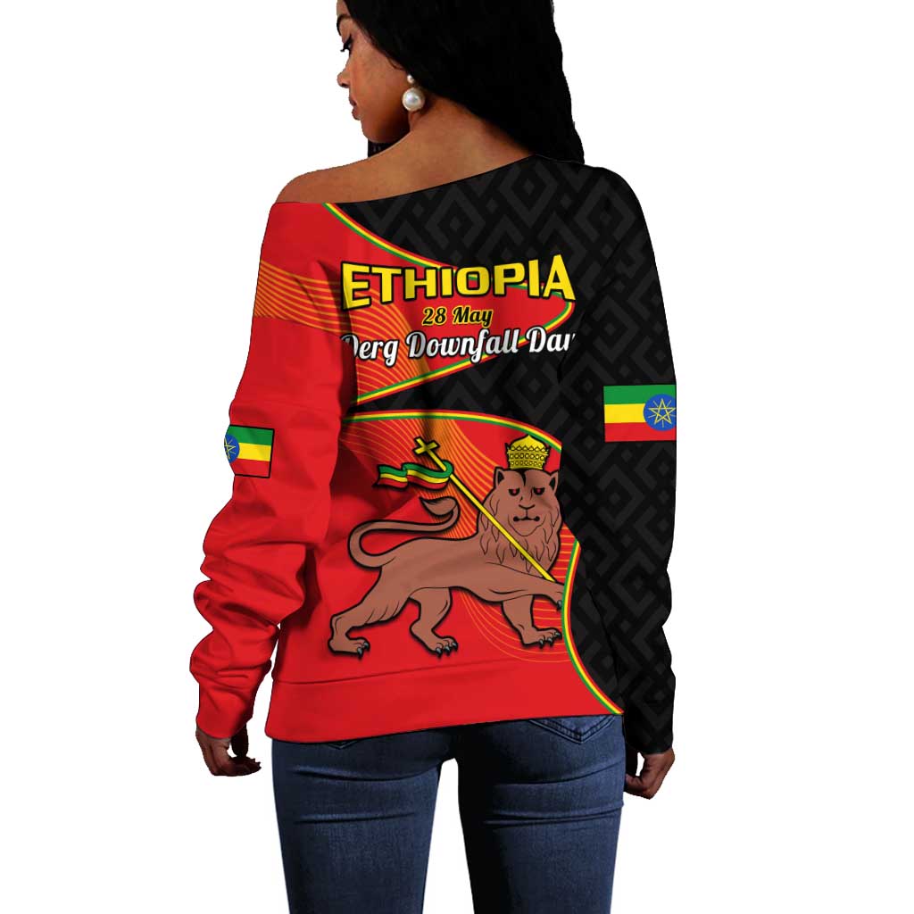 Ethiopia Derg Downfall Day Off Shoulder Sweater Ethiopian Lion of Judah LT14