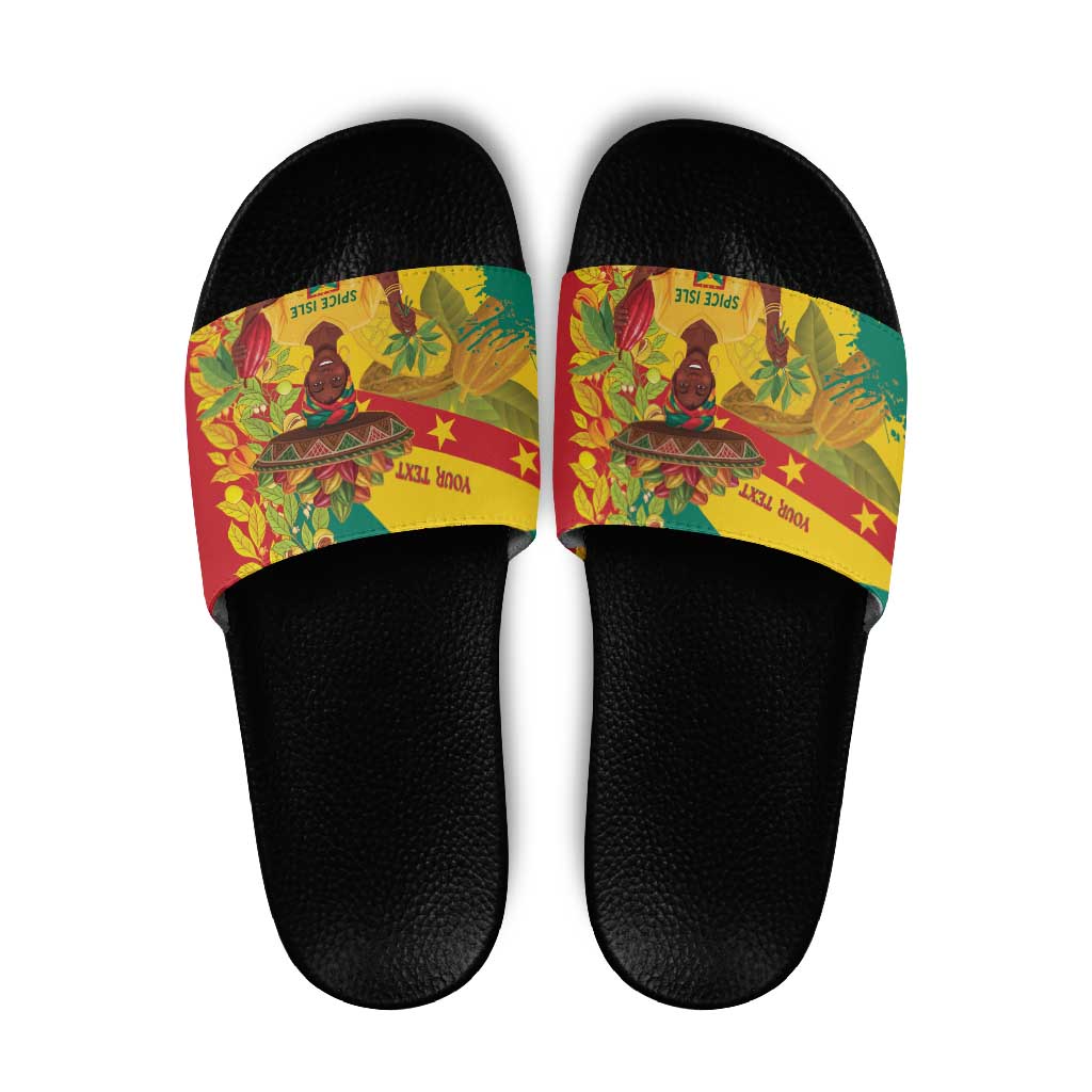 Personalized Grenada Spicemas 2025 Slide Sandals Spice Isle Nutmeg Cocoa Pod LT14