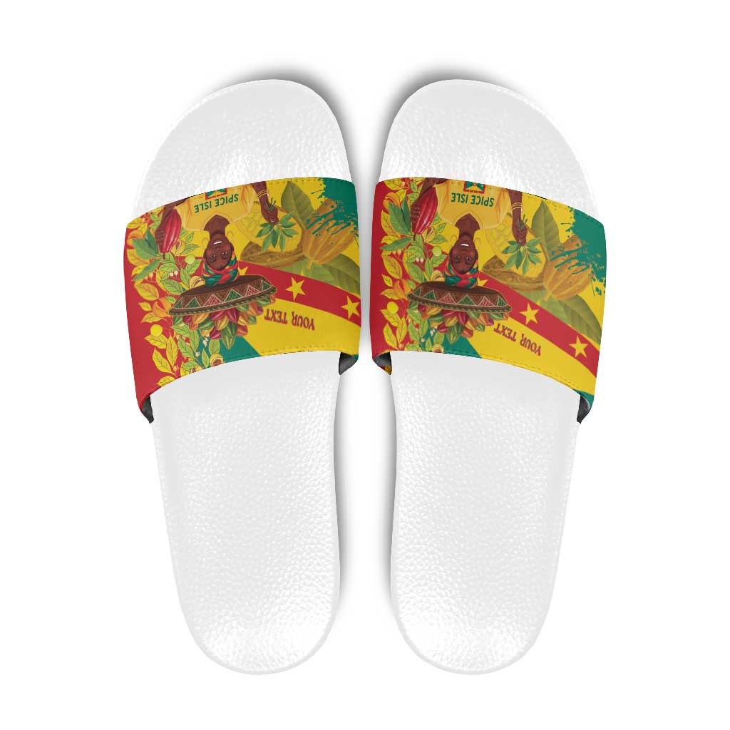 Personalized Grenada Spicemas 2025 Slide Sandals Spice Isle Nutmeg Cocoa Pod LT14