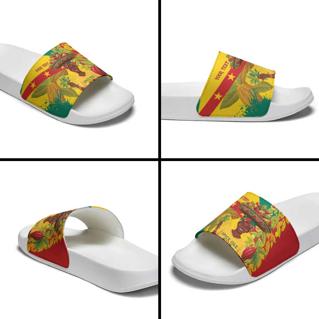 Personalized Grenada Spicemas 2025 Slide Sandals Spice Isle Nutmeg Cocoa Pod LT14