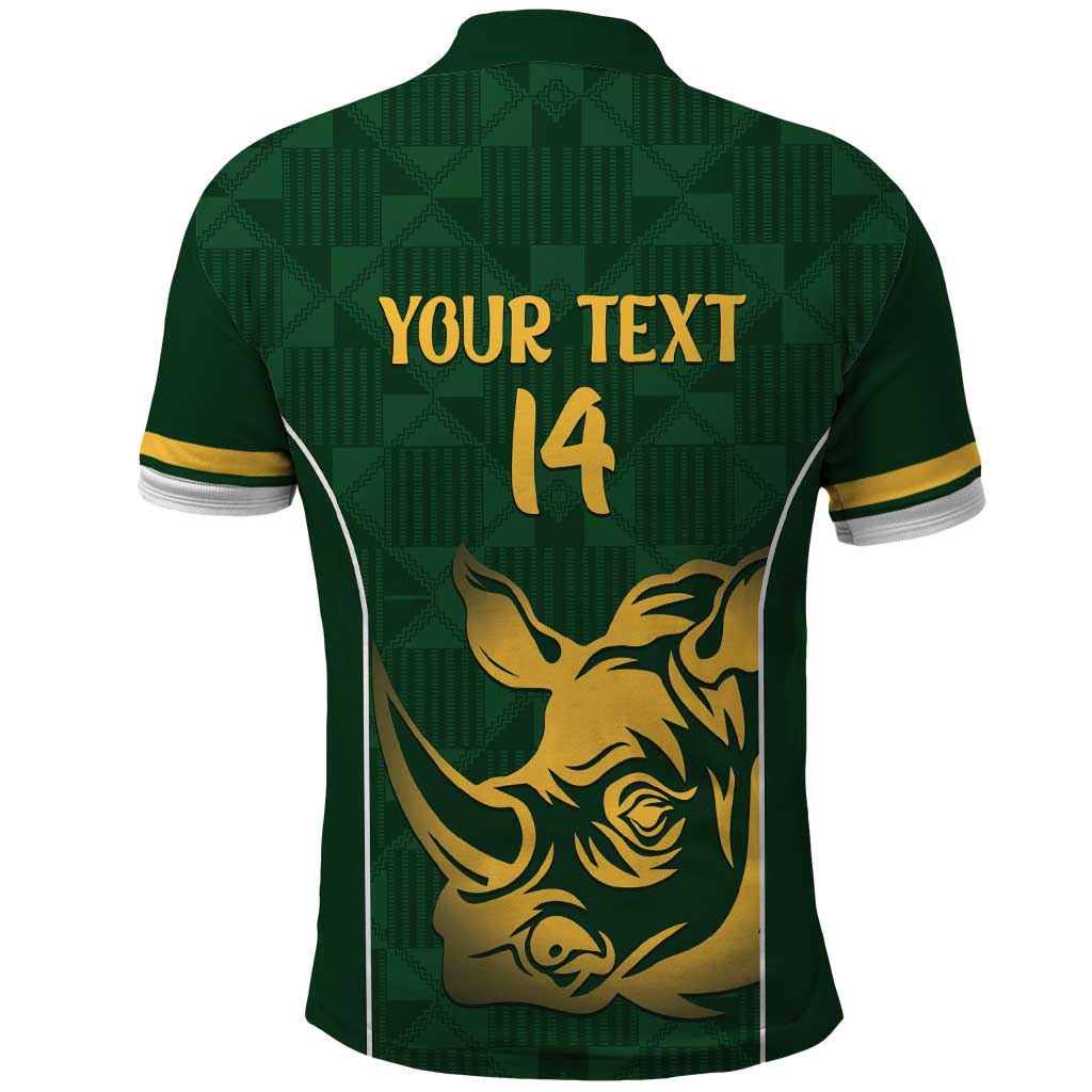 South Africa Rugby Custom Polo Shirt Springboks Kente Rhino Symbol LT14