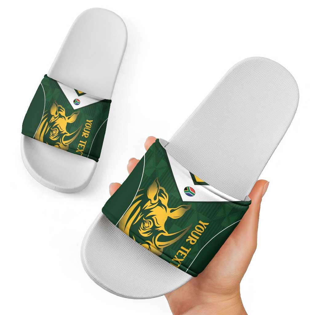 South Africa Rugby Custom Slide Sandals Springboks Kente Rhino Symbol LT14