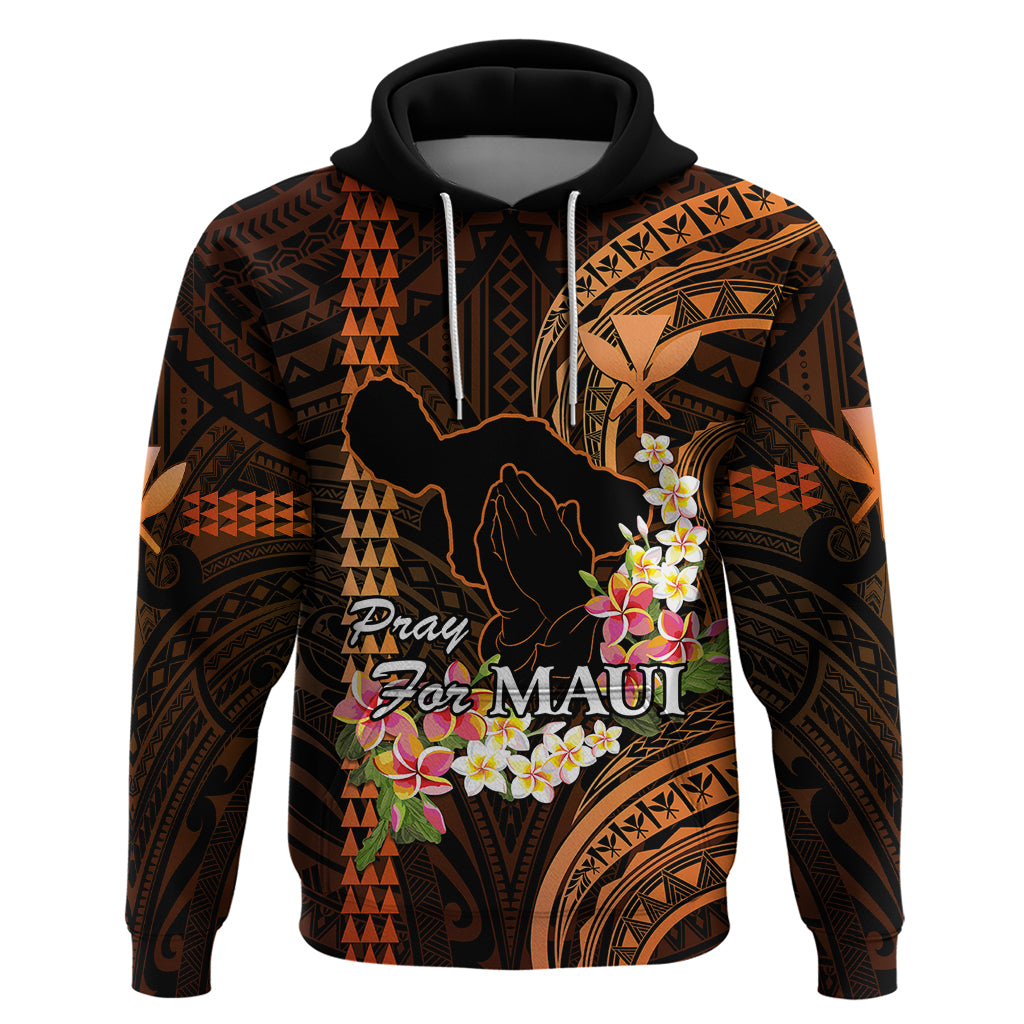 Personalised Hawaii Hoodie Pray For Maui Hawaiian Plumeria Be Strong Gold Verison LT14