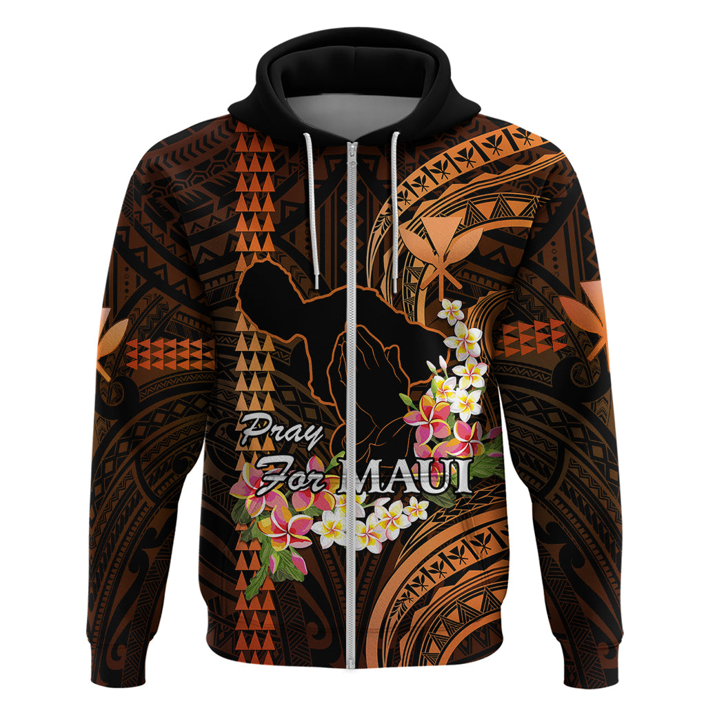 Personalised Hawaii Hoodie Pray For Maui Hawaiian Plumeria Be Strong Gold Verison LT14