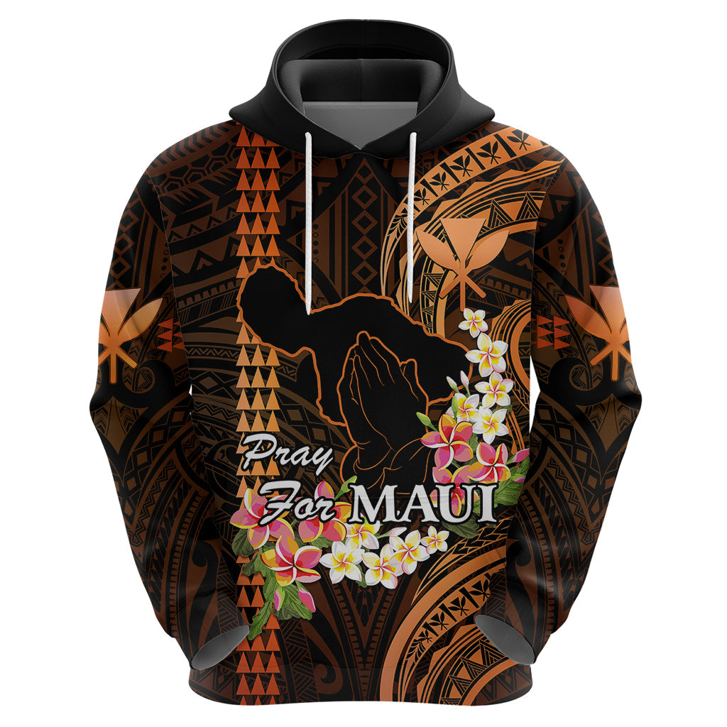 Personalised Hawaii Hoodie Pray For Maui Hawaiian Plumeria Be Strong Gold Verison LT14