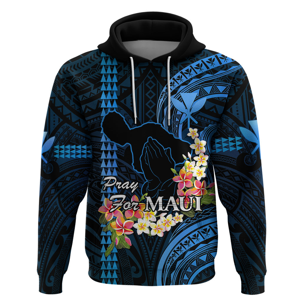 Personalised Hawaii Hoodie Pray For Maui Hawaiian Plumeria Be Strong Blue Verison LT14