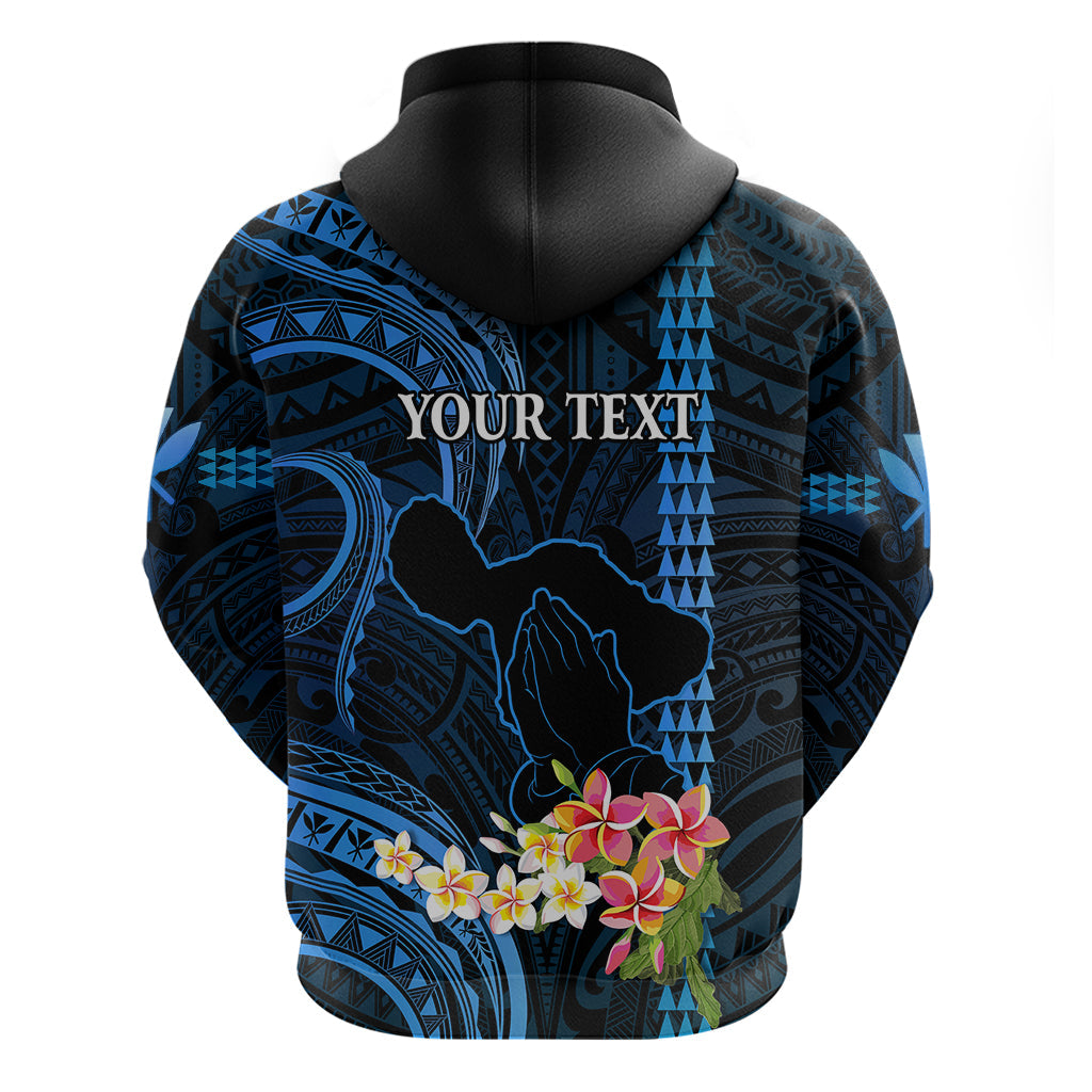 Personalised Hawaii Hoodie Pray For Maui Hawaiian Plumeria Be Strong Blue Verison LT14