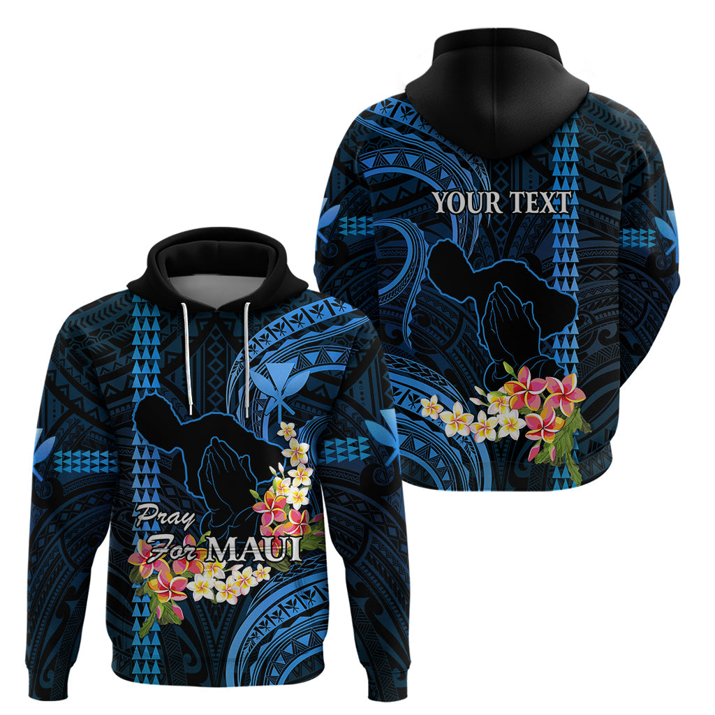 Personalised Hawaii Hoodie Pray For Maui Hawaiian Plumeria Be Strong Blue Verison LT14