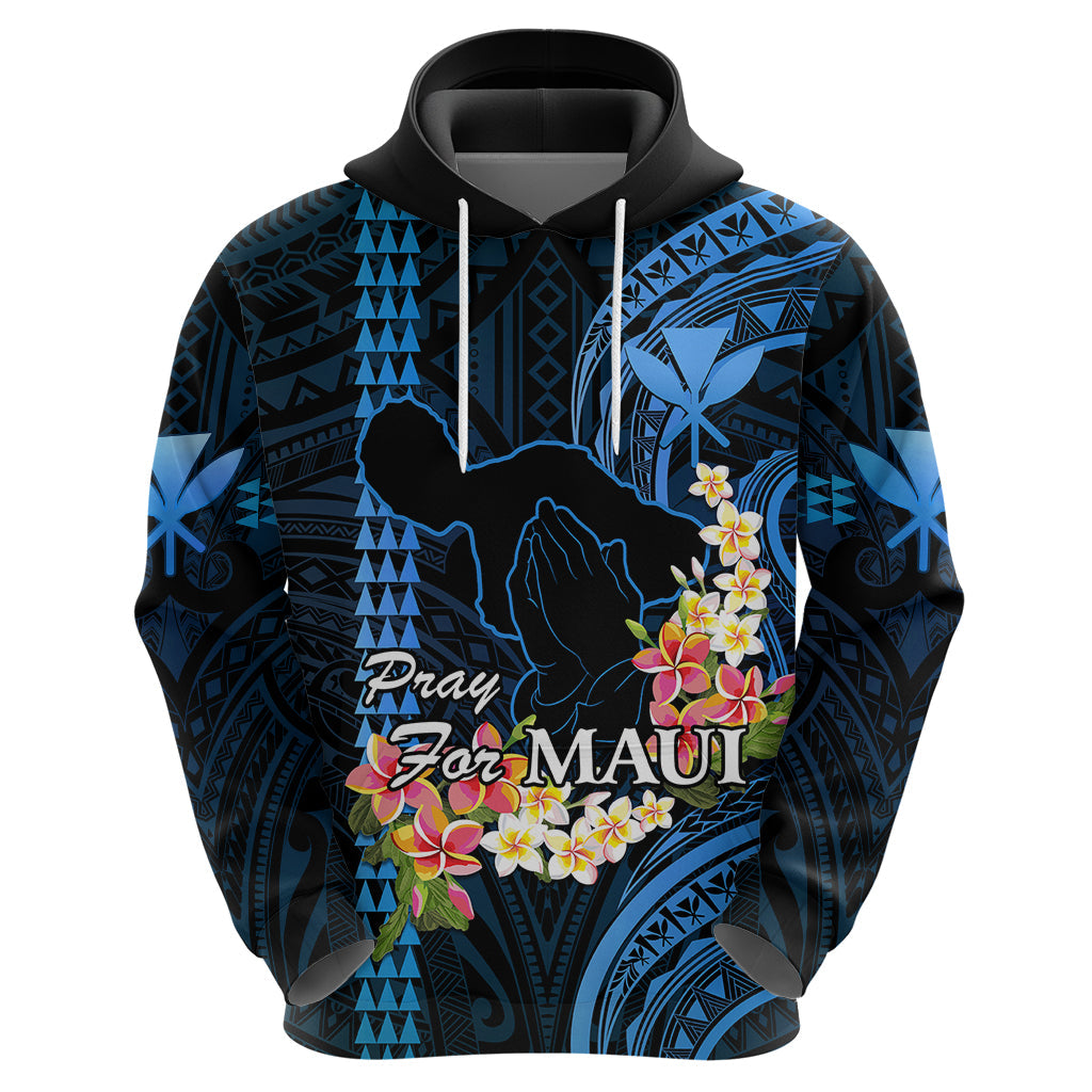 Personalised Hawaii Hoodie Pray For Maui Hawaiian Plumeria Be Strong Blue Verison LT14