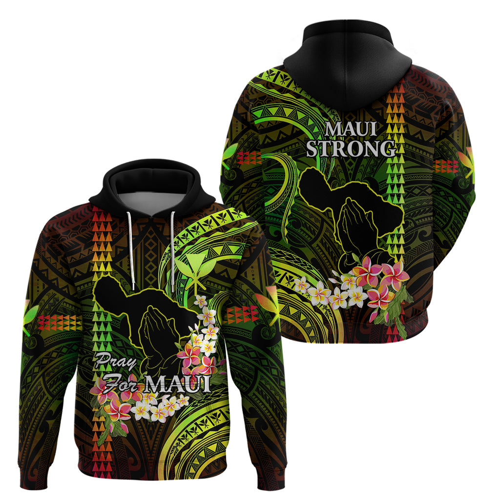 Hawaii Hoodie Pray For Maui Hawaiian Plumeria Be Strong Reggae Verison LT14