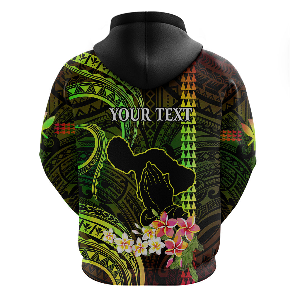 Personalised Hawaii Hoodie Pray For Maui Hawaiian Plumeria Be Strong Reggae Verison LT14