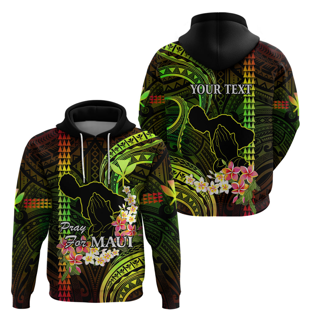 Personalised Hawaii Hoodie Pray For Maui Hawaiian Plumeria Be Strong Reggae Verison LT14