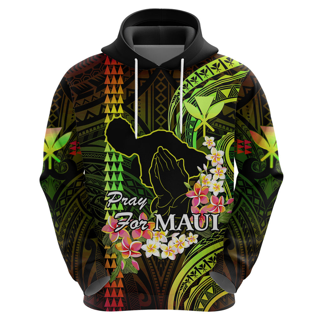 Personalised Hawaii Hoodie Pray For Maui Hawaiian Plumeria Be Strong Reggae Verison LT14