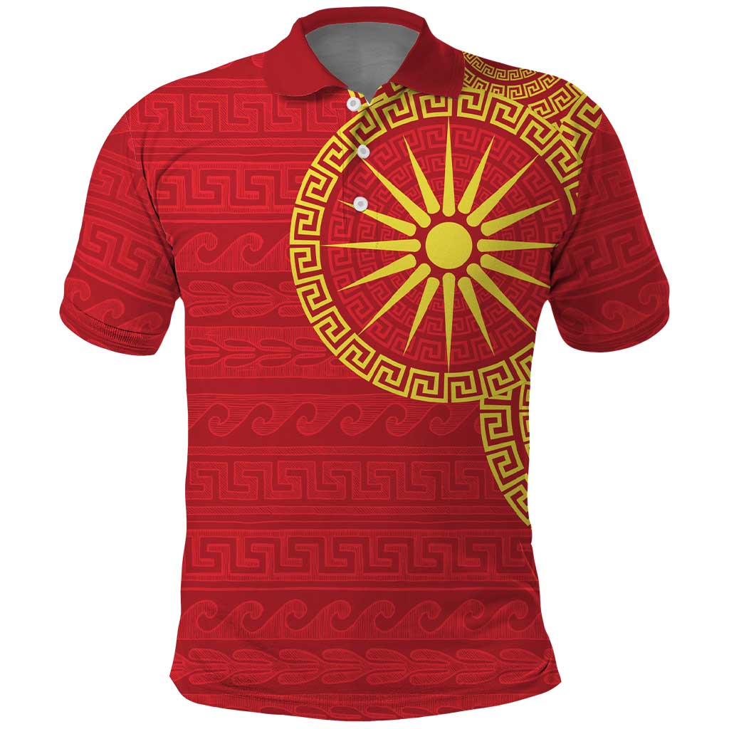 Vergina Sun Macedonia Polo Shirt Greek Pattern Red LT14