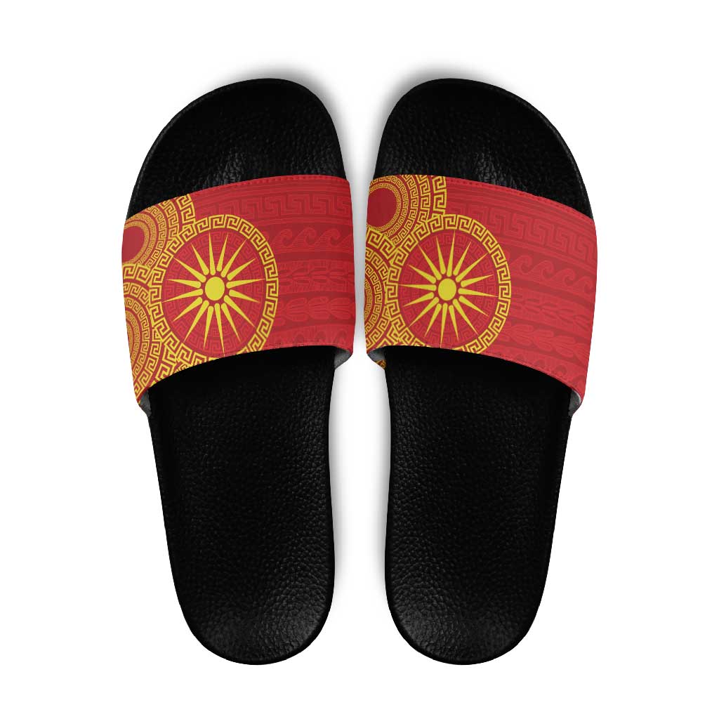 Vergina Sun Macedonia Slide Sandals Greek Pattern Red LT14