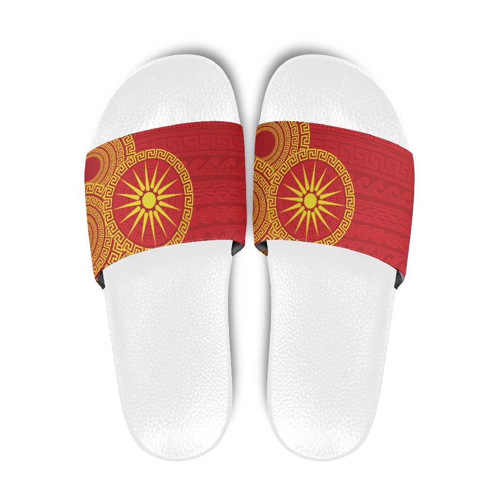 Vergina Sun Macedonia Slide Sandals Greek Pattern Red LT14