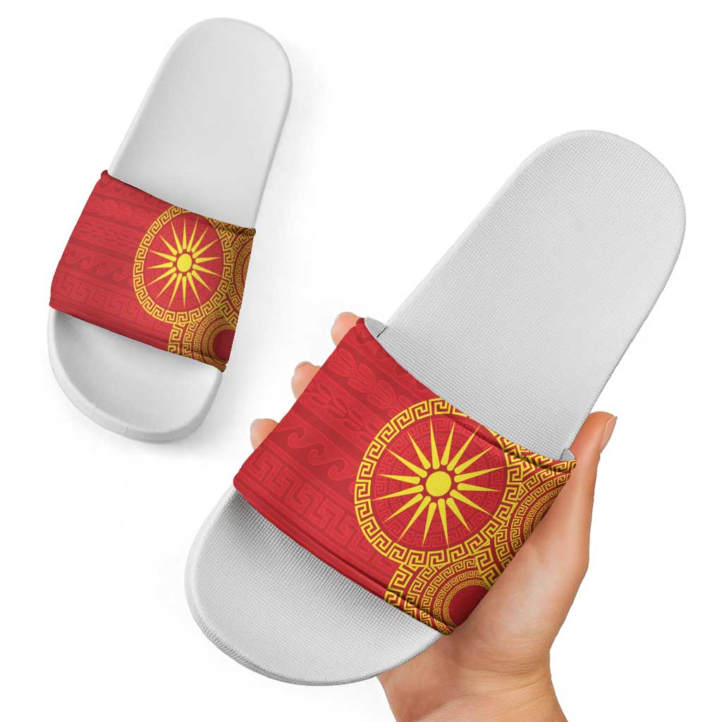 Vergina Sun Macedonia Slide Sandals Greek Pattern Red LT14