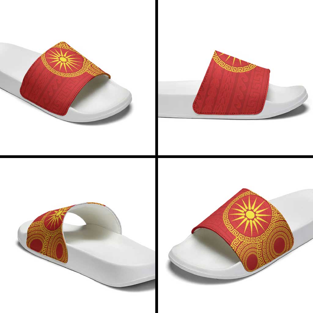 Vergina Sun Macedonia Slide Sandals Greek Pattern Red LT14