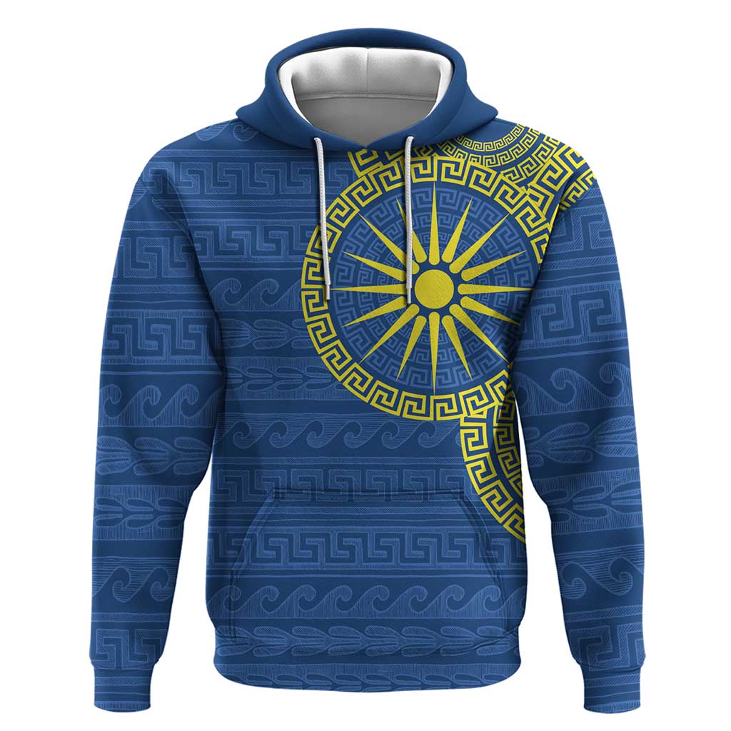 Vergina Sun Macedonia Hoodie Greek Pattern Blue LT14