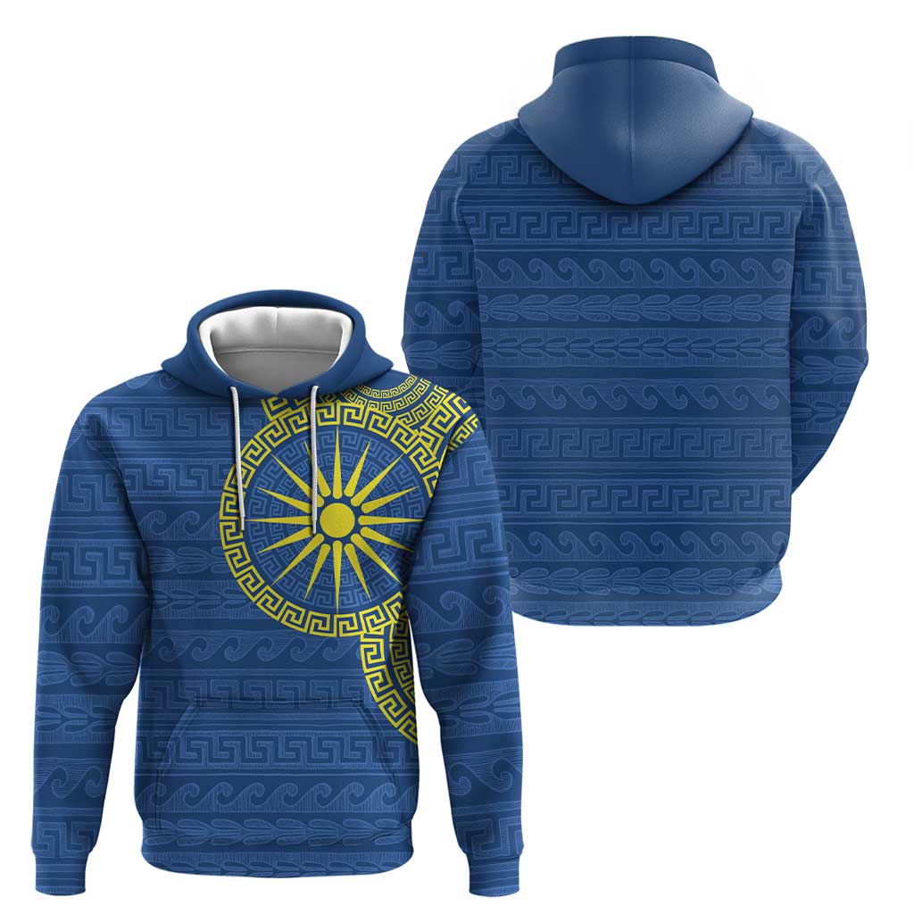 Vergina Sun Macedonia Hoodie Greek Pattern Blue LT14