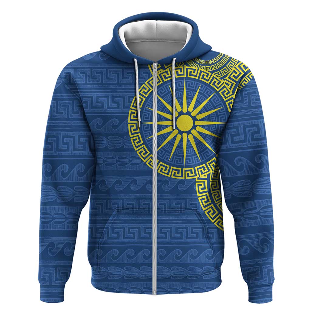 Vergina Sun Macedonia Hoodie Greek Pattern Blue LT14