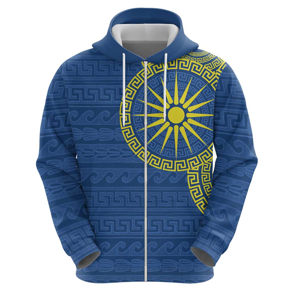 Vergina Sun Macedonia Hoodie Greek Pattern Blue LT14