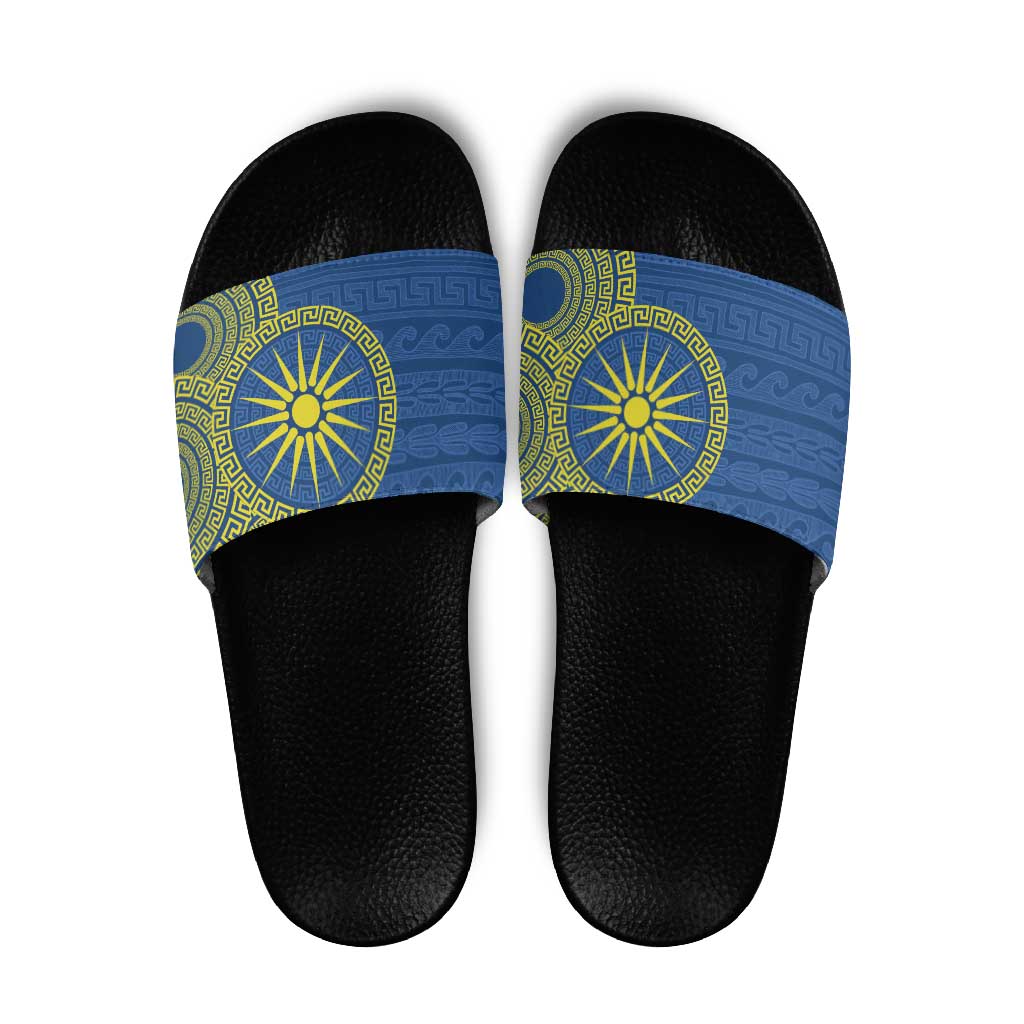 Vergina Sun Macedonia Slide Sandals Greek Pattern Blue LT14