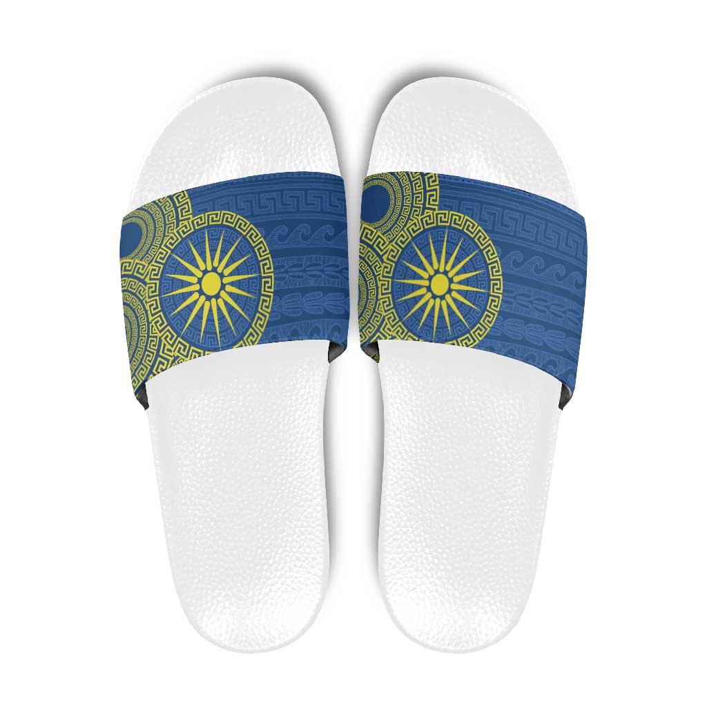 Vergina Sun Macedonia Slide Sandals Greek Pattern Blue LT14