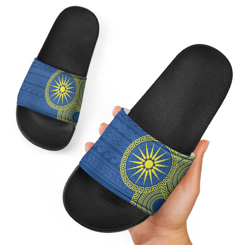 Vergina Sun Macedonia Slide Sandals Greek Pattern Blue LT14