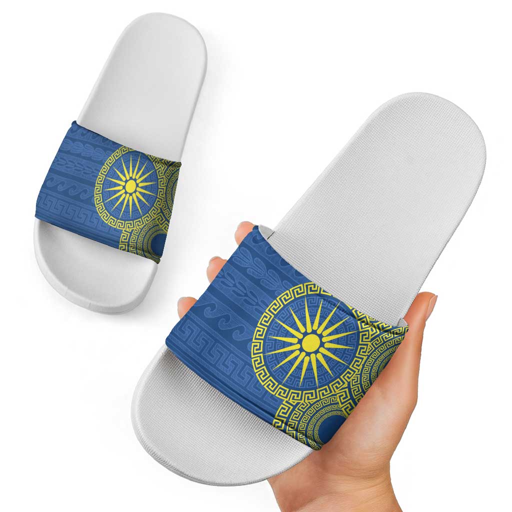 Vergina Sun Macedonia Slide Sandals Greek Pattern Blue LT14