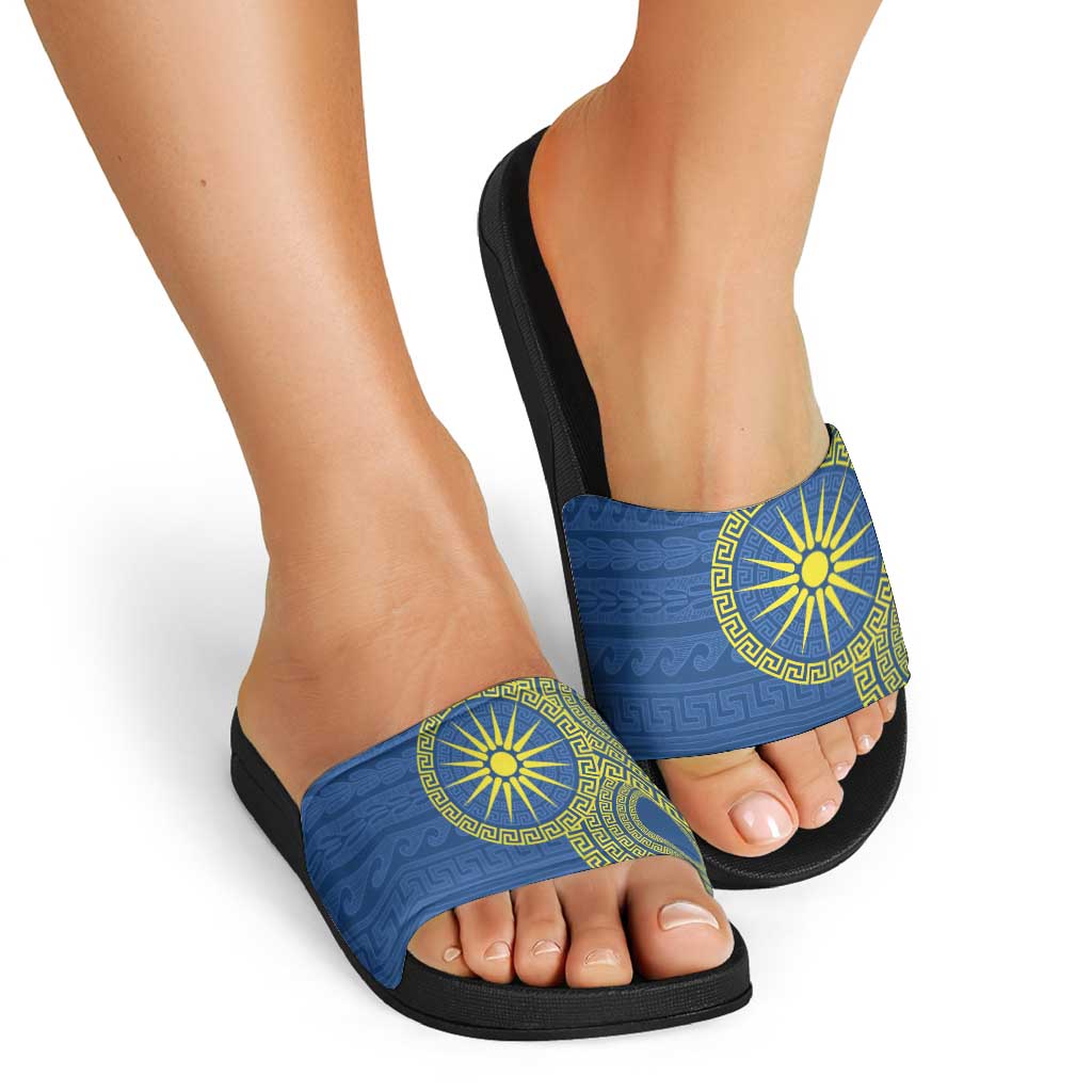 Vergina Sun Macedonia Slide Sandals Greek Pattern Blue LT14